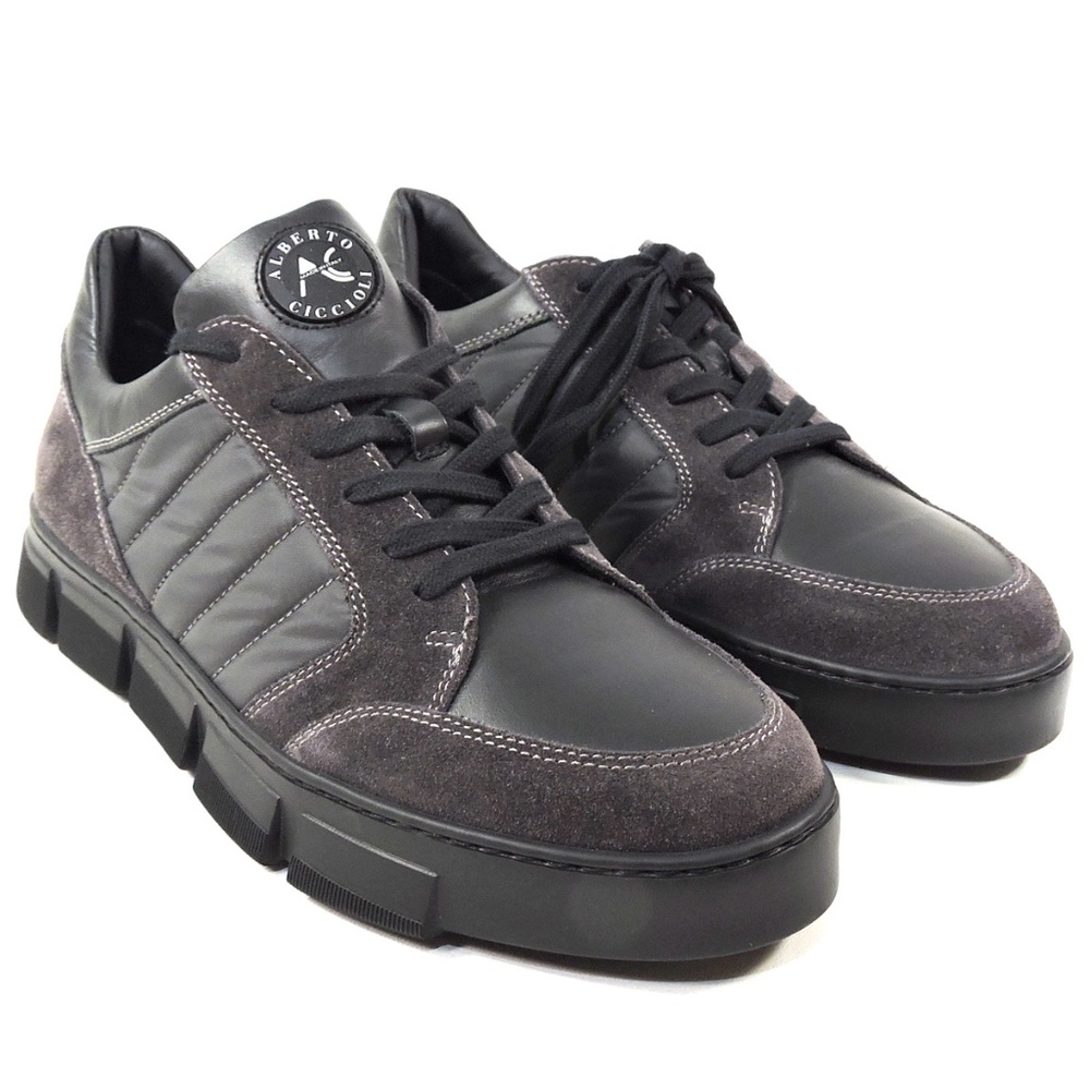 ALBERTO CICCIOLI 🇮🇹 MEN'S BLACK LEATHER COMFORT FASHION SNEAKERS - Picture 2 of 7